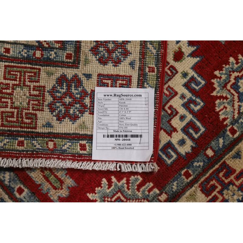 Red Kazak Foyer Rug Hand-Knotted Bedroom Wool Carpet - 2'9"x 4'3"