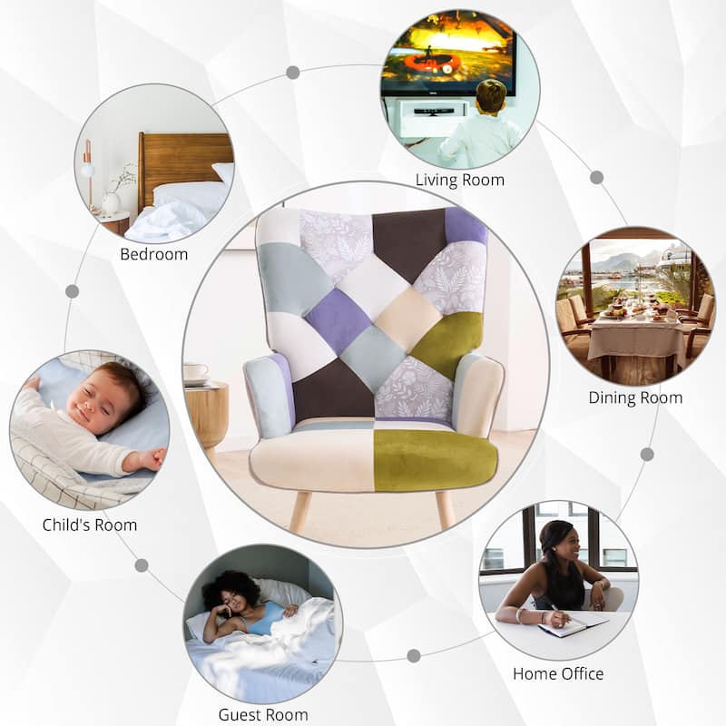 Upholstered Wingback Accent Chair with Rubberwood Legs & Levelers