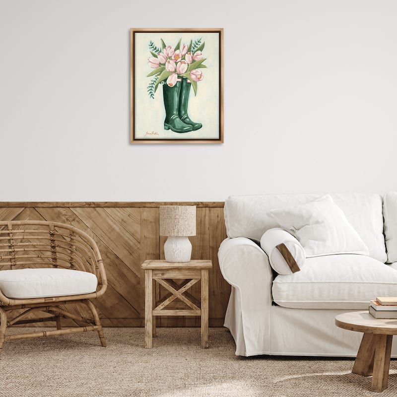 Stupell Tulips in Rain Boots Framed Floater Canvas Wall Art Design By Sara Baker
