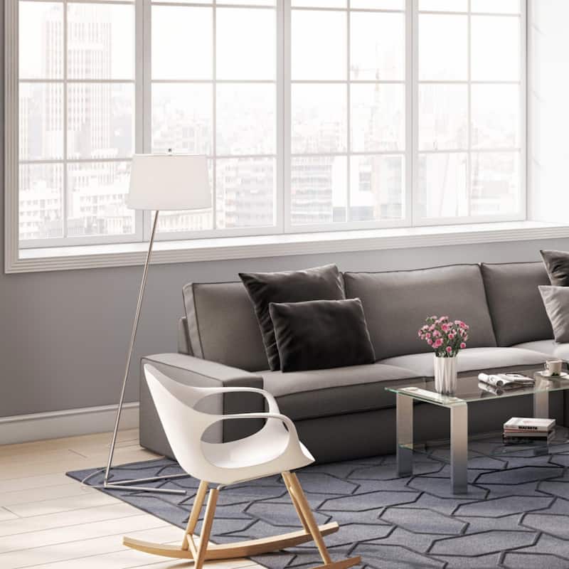 60" Modern Steel Floor Lamp with White Drum Shade and Plug-In Linen Light for Living Room or Bedroom - 60" H x 19" W x 15" D