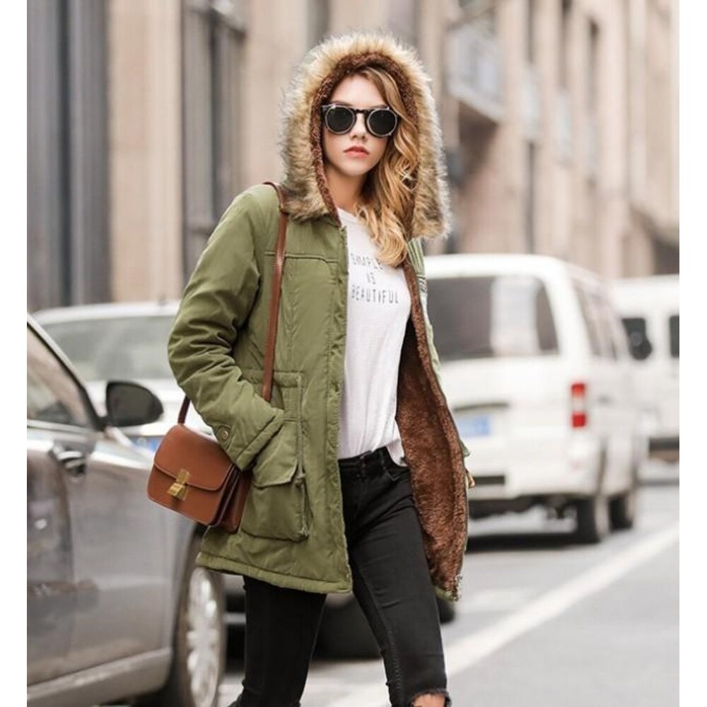 Shop Womens Army Style Hooded Winter Coat In Red Red L