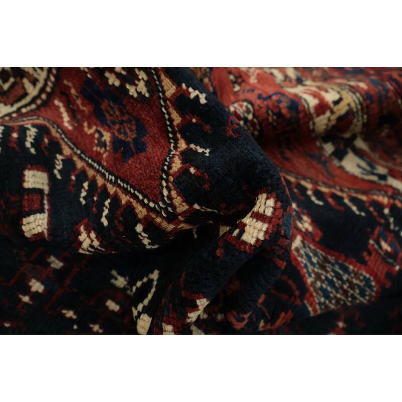 Hand Knotted Oriental 100% Wool Carpet Traditional Tribal Navy Blue & Blues Qashqai Area Rug - 9' 7'' X 4' 6''