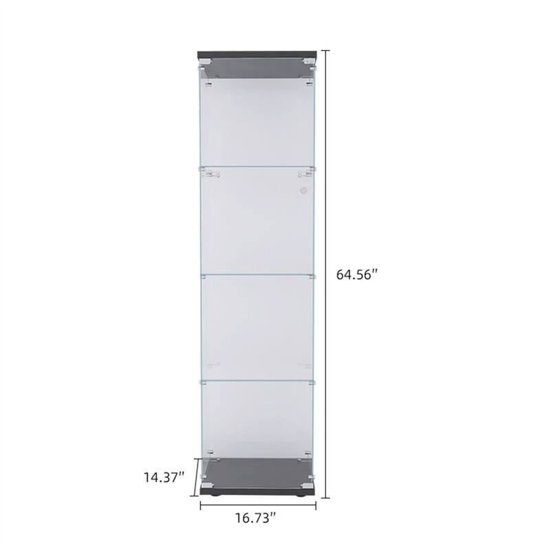 Lighted 4 Shelves Glass Display Cabinet with One Door