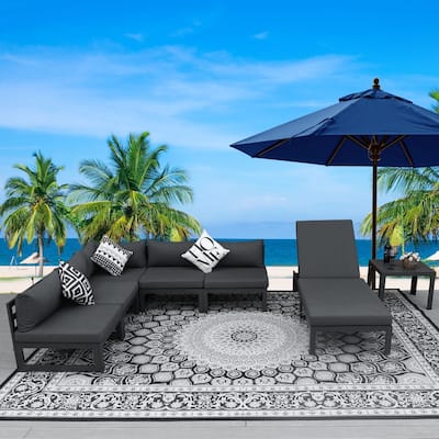 FINCATI Luxury 7-piece Aluminum Sectional Conversation Set with Oversized Seating and Chaise Lounge
