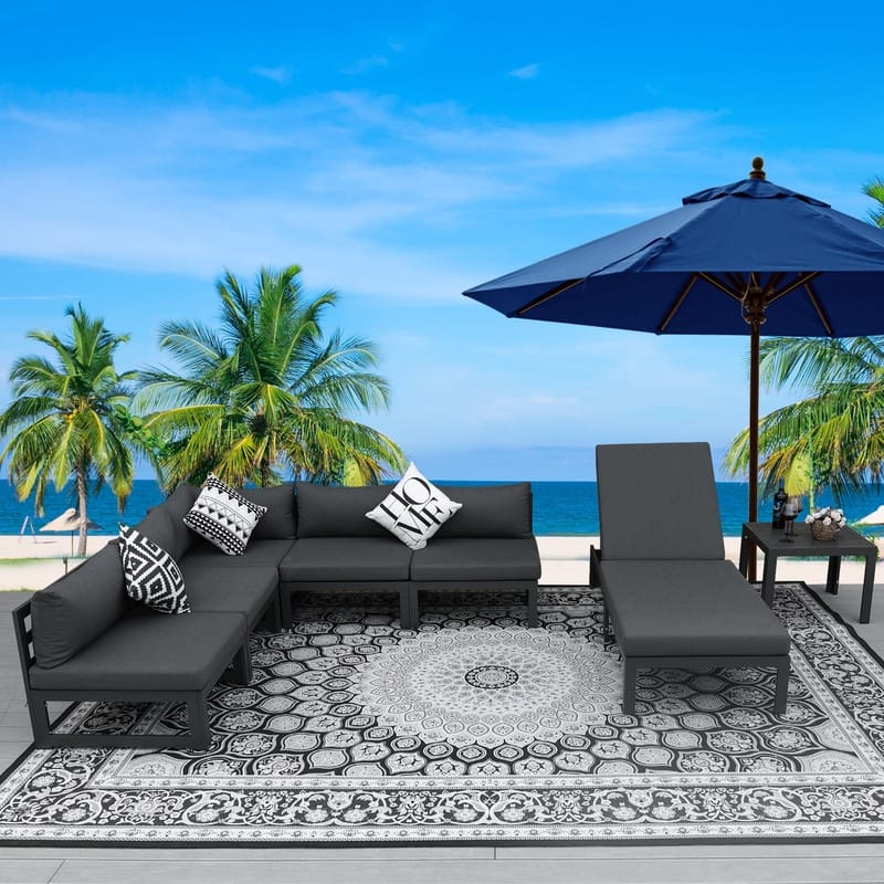 FINCATI Luxury 7-piece Aluminum Sectional Conversation Set with Oversized Seating and Chaise Lounge