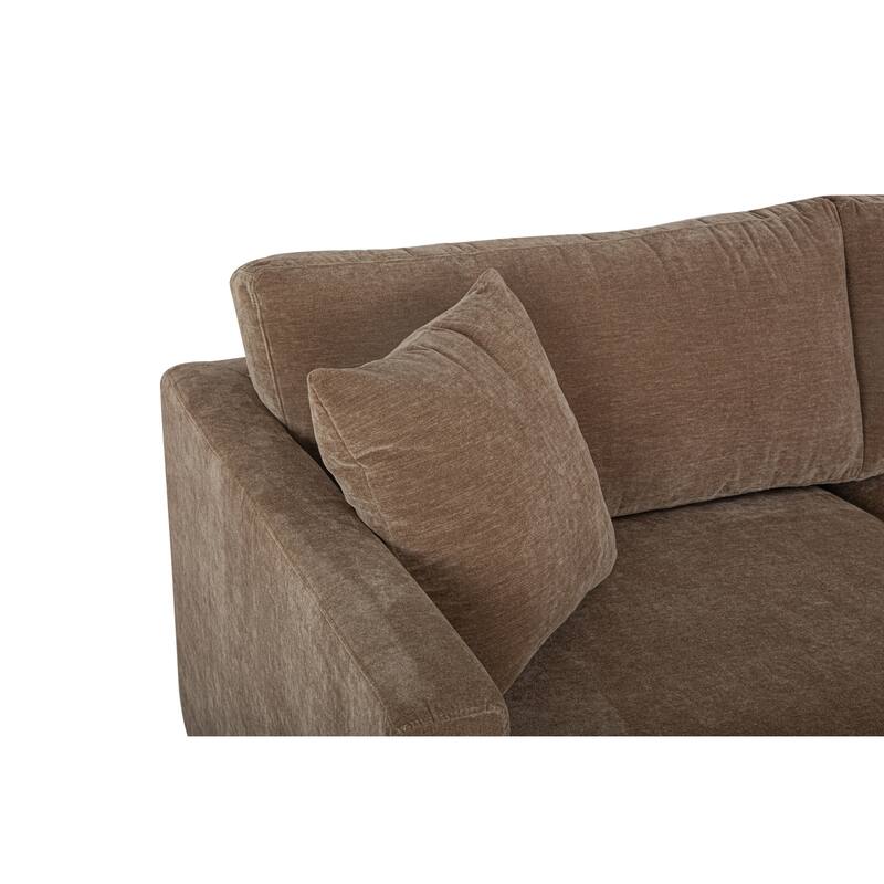 NADAAL STUDIOS Nyver Left-Facing Sectional, Deep Seat Layout with Oak Legs and Textured Polyester Upholstery, Camel