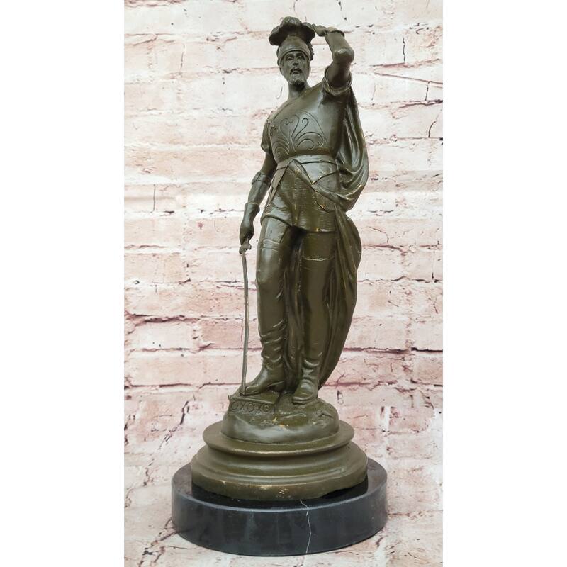 Spanish Conquistador Bronze Sculpture With Sword - Historical Military Explorer Art