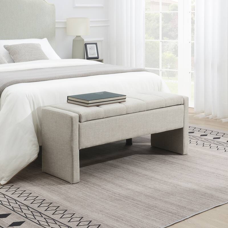 Modern Bed End Bench with Storage,Upholstered Large Foot Rest Stool, Comfy Window