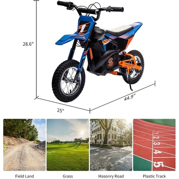dimension image slide 1 of 2, 24V 7ah Kids Ride on Motorcycle,13.6MPH Fast Speed