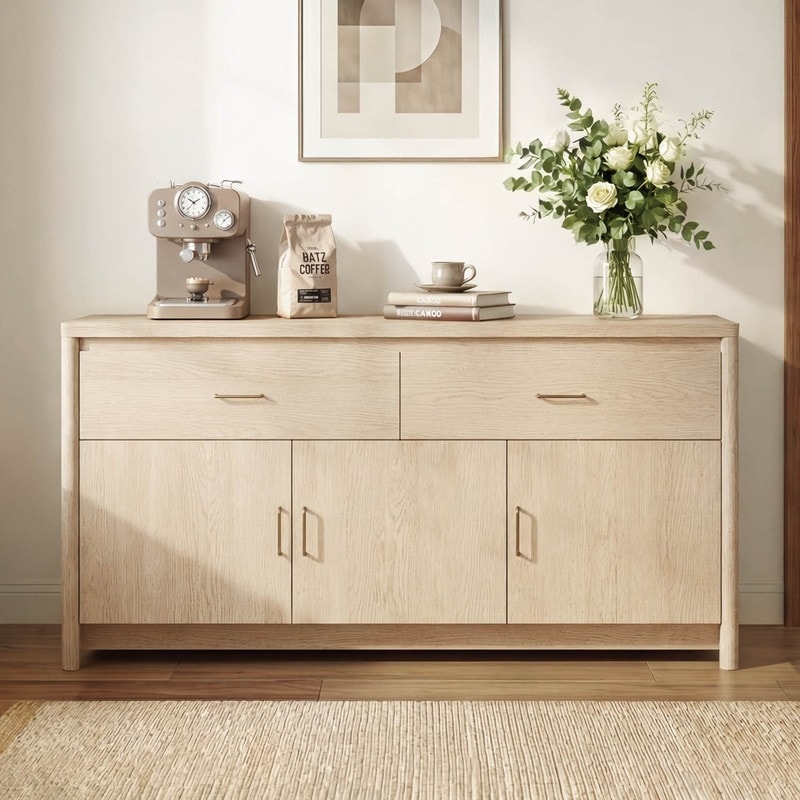 Spruce & Spring 58.9-Inch Curved Sideboard Buffet Cabinet with Metal Handles