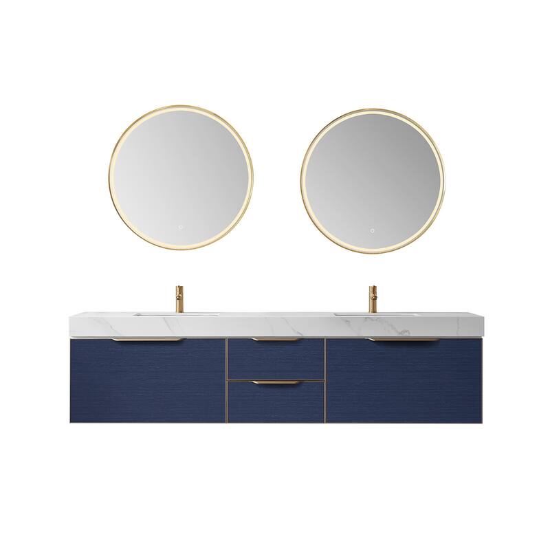 Miseno MV701484 Alicante 84" Wall Mounted Double Basin Vanity Set with