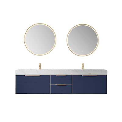 Miseno MV701484 Alicante 84" Wall Mounted Double Basin Vanity Set with