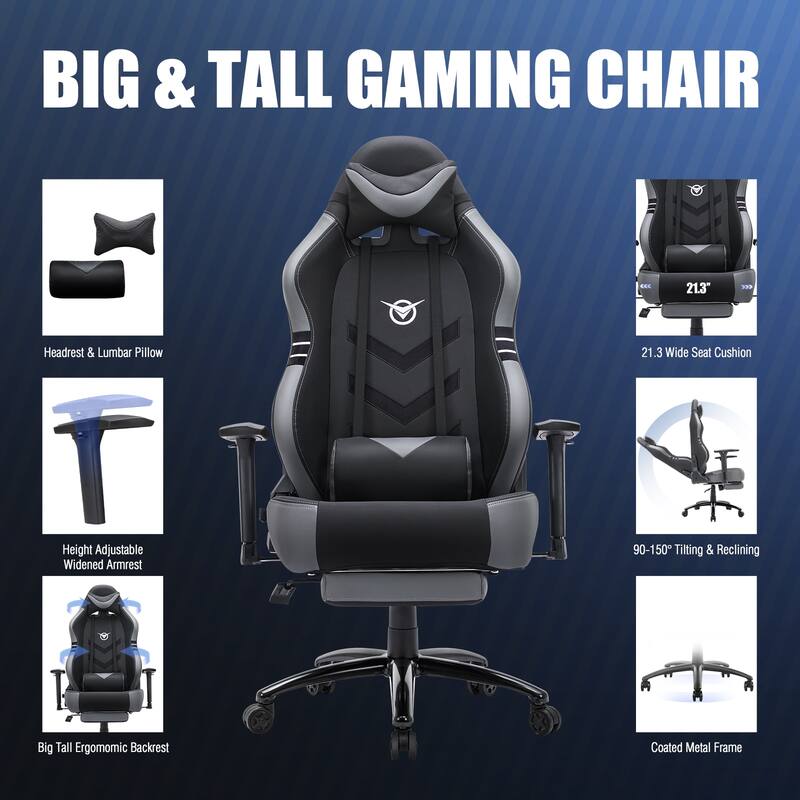 Pro Gaming Throne - 350lb XL Racing Seat with 4D Armrests & Retractable Ottoman, BIFMA Certified for Esports & Streaming