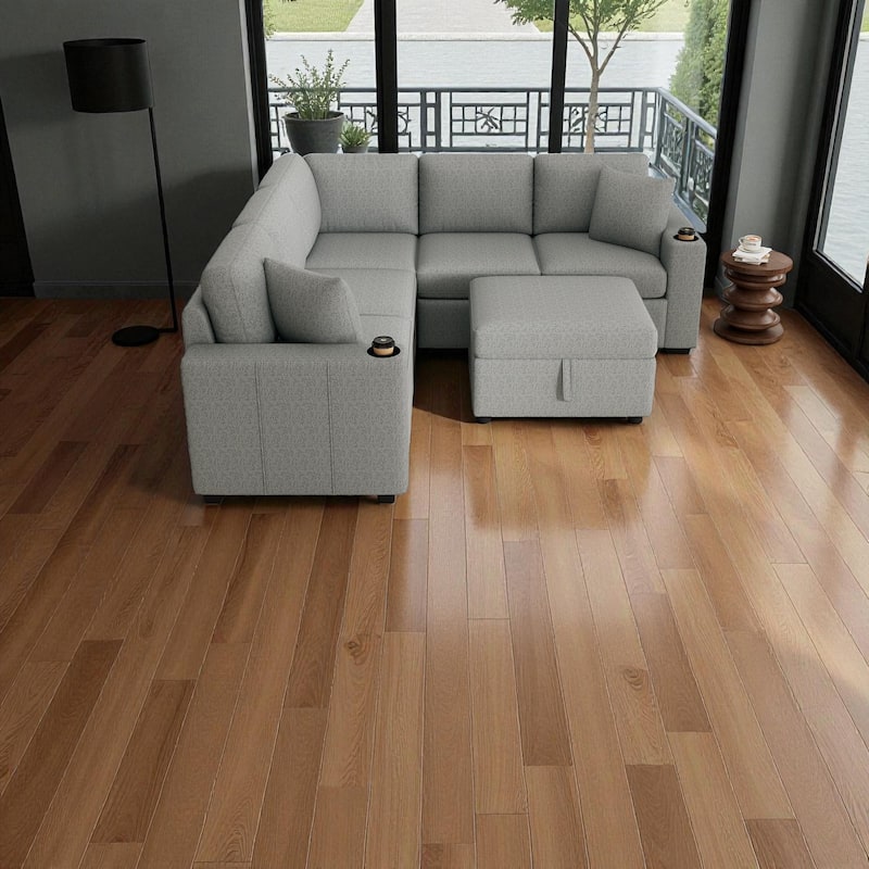 84.7" Modular Sectional Sofa Convertible Pull-Out Bed U-Shape L-Shape Couch with Storage Ottoman USB Ports Cup Holders