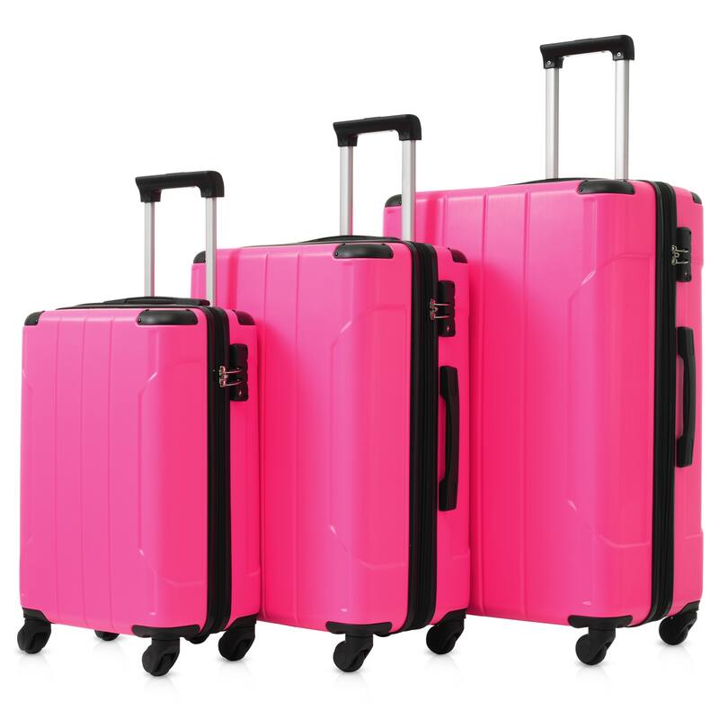 Merax Luggage Set of 3, ABS Hardshell Lightweight Carry-on Suitcases with TSA Lock, for Men Women Travel - Rose Red