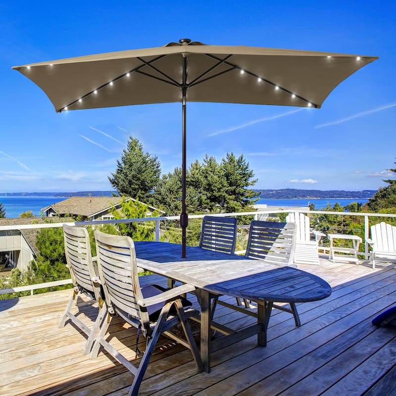 Bonosuki 10 x 6.5ft LED Patio Rectangular Umbrella Outdoor Market Umbrella Aluminium/Steel with Tilt and Crank