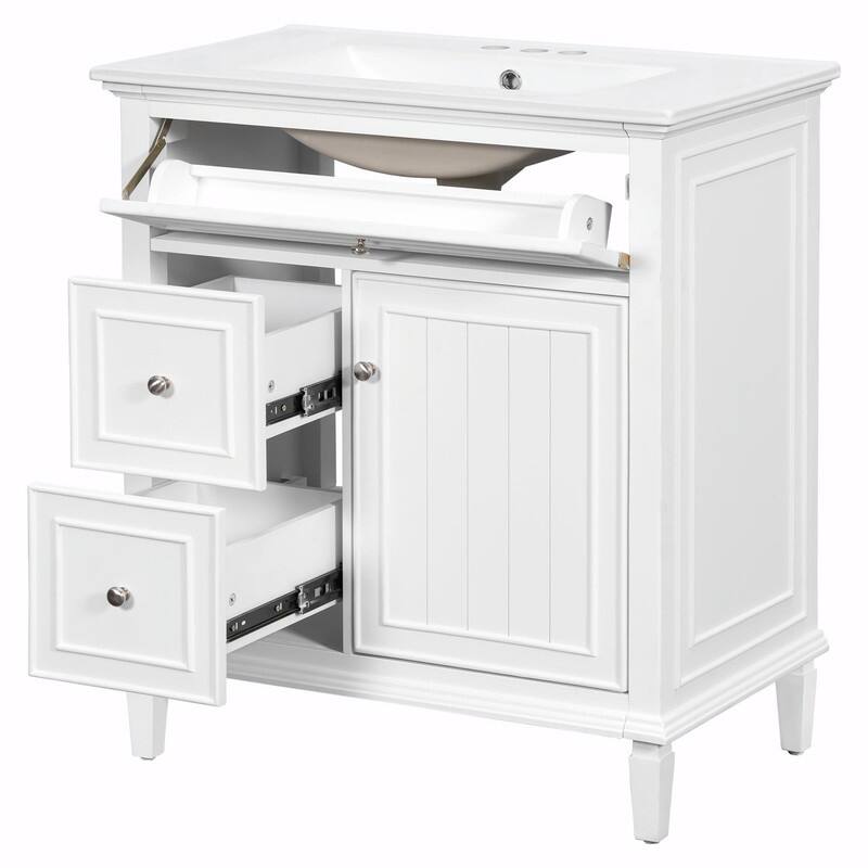 30 Inch Bathroom Vanity with Sink, Modern Vanity Cabinet with One Flip Drawer and Two Storage Drawers