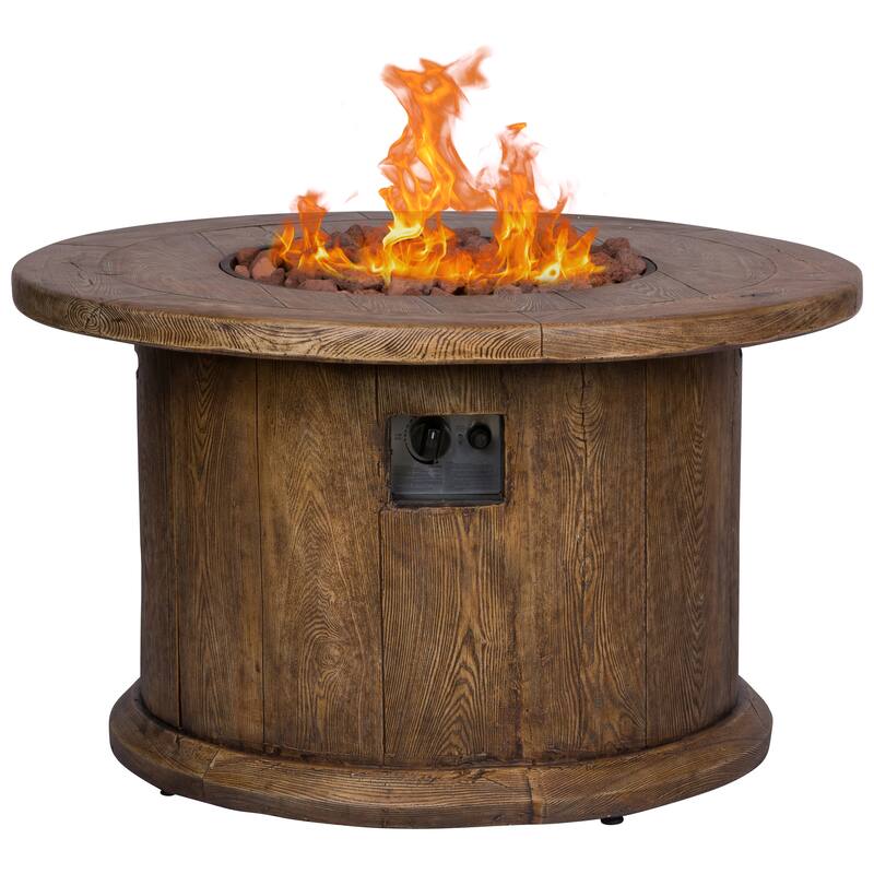 Fire & Flare 35"W Round 50K BTU Outdoor Propane Fire Pit Table with Lava Rocks - Brown