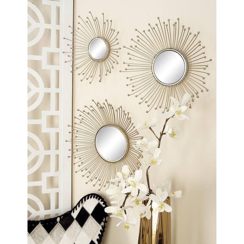 Metal Starburst Room Wall Mirror - Set of 3 Gold - Roche River Decor