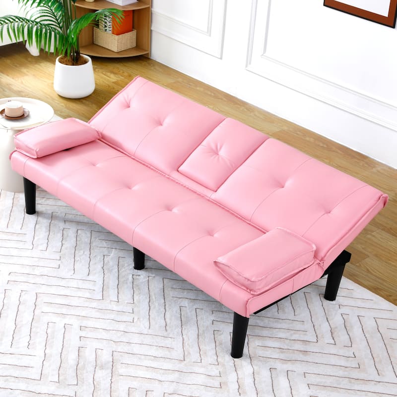 The 67-inch PVC multi-functional sofa bed, with a foldable and cup holder design
