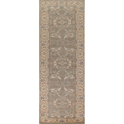 All-Over Oushak Indian Runner Rug Hand-Knotted Wool Carpet - 2'7"x 10'0"