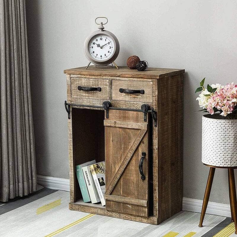 32''H Rustic Storage Cabinet with Sliding Barn Doors Hardware and 2 Drawers