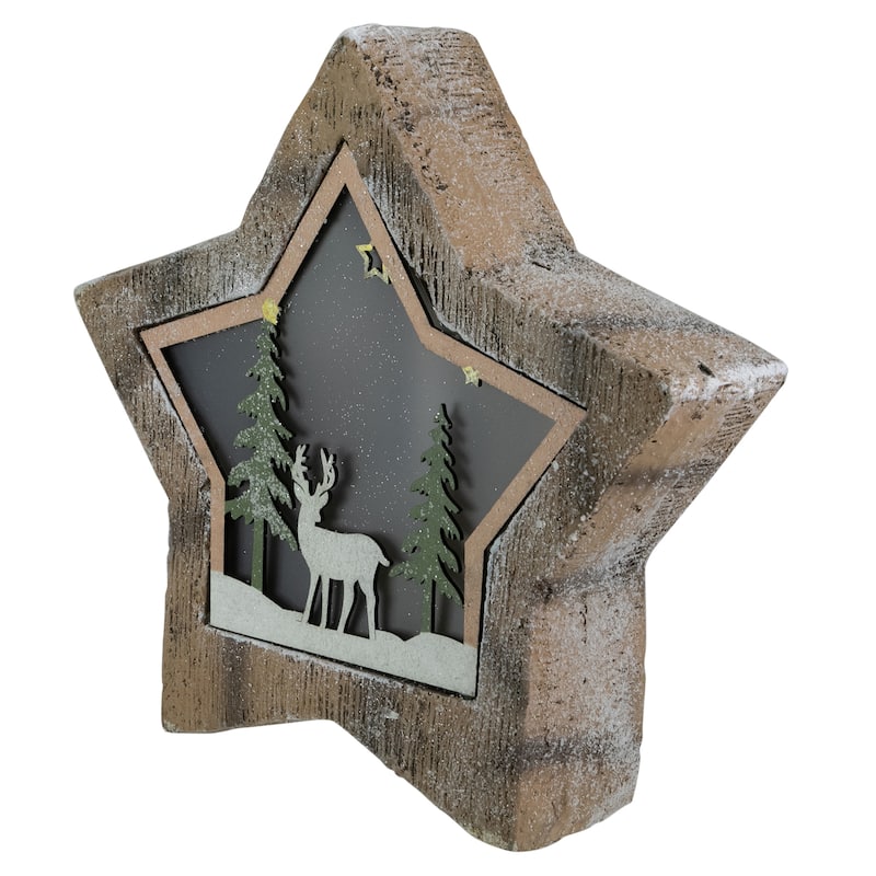 13.25" LED Lighted Star with Reindeer in the Woods Scene Christmas Decoration