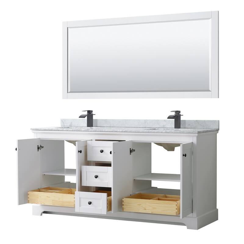 Avery 72-inch Double Vanity, Marble Top, Square Sinks, 70-inch Mirror