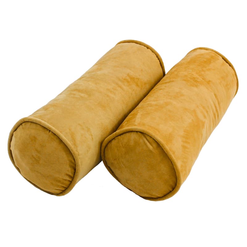 20-inch by 8-inch Corded Microsuede Bolster Pillows (Set of 2) - Lemon