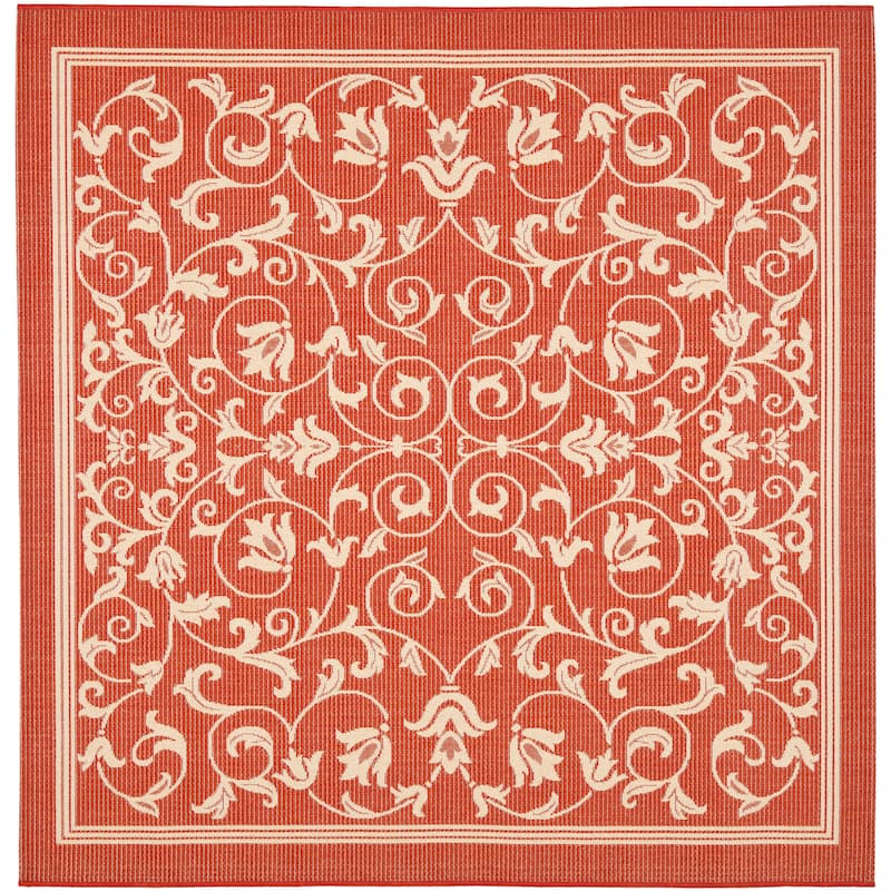 SAFAVIEH Courtyard Clarine Indoor/ Outdoor Waterproof Patio Backyard Rug - 7'10" Square - Red/Natural