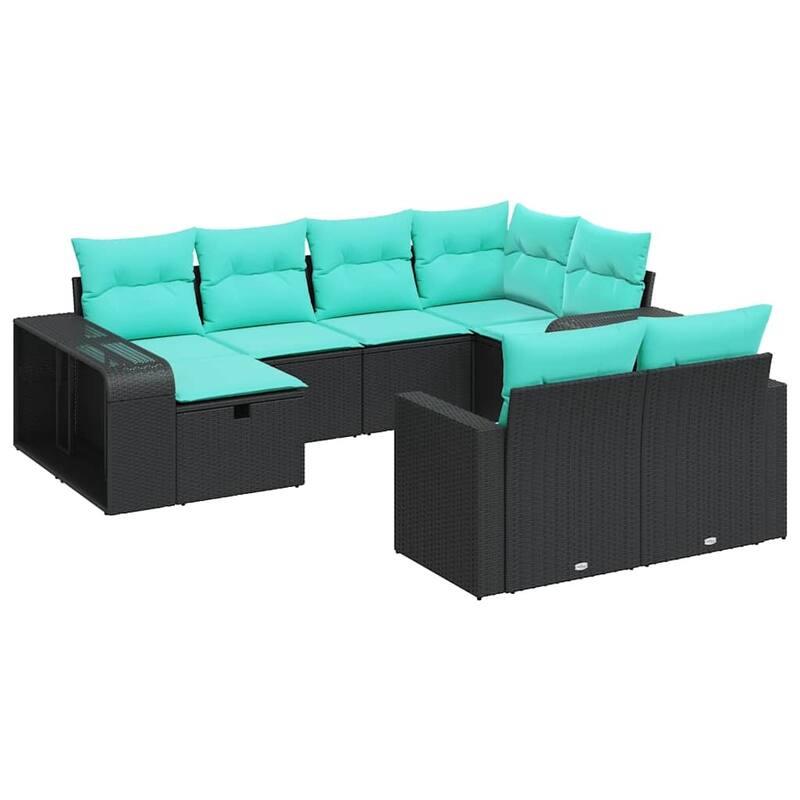 vidaXL Patio Sofa Set with Cushions Black Poly Rattan - 21.7 x 24.4 x 27.2