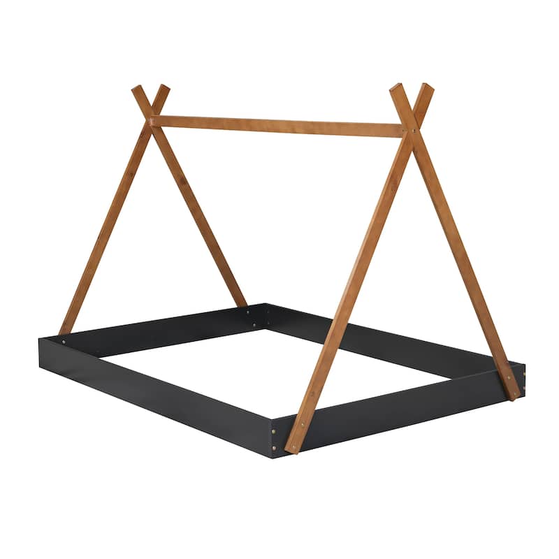 Wooden Tent Shaped Floor Bed with Triangle Structure