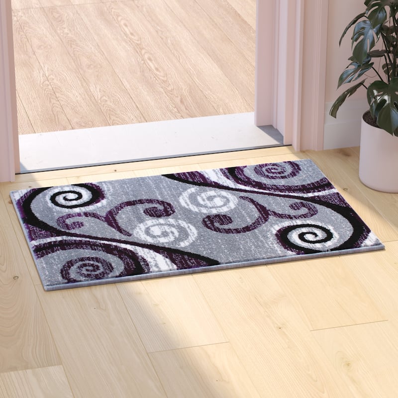Modern Distressed Swirl Abstract Style Indoor Area Rug - 2' x 3' - Purple