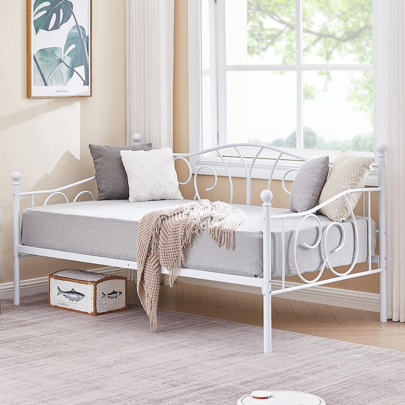 Javlergo Twin Metal Daybed Frame with Slats, Classic Mattress Foundation, No Box Spring Needed