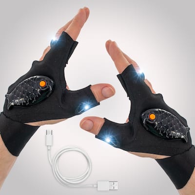 LED Flashlight Finger Gloves - USB Rechargeable, Hands-Free, Comfortable Waterproof Finger Light Gloves Fishing Gloves - N/A