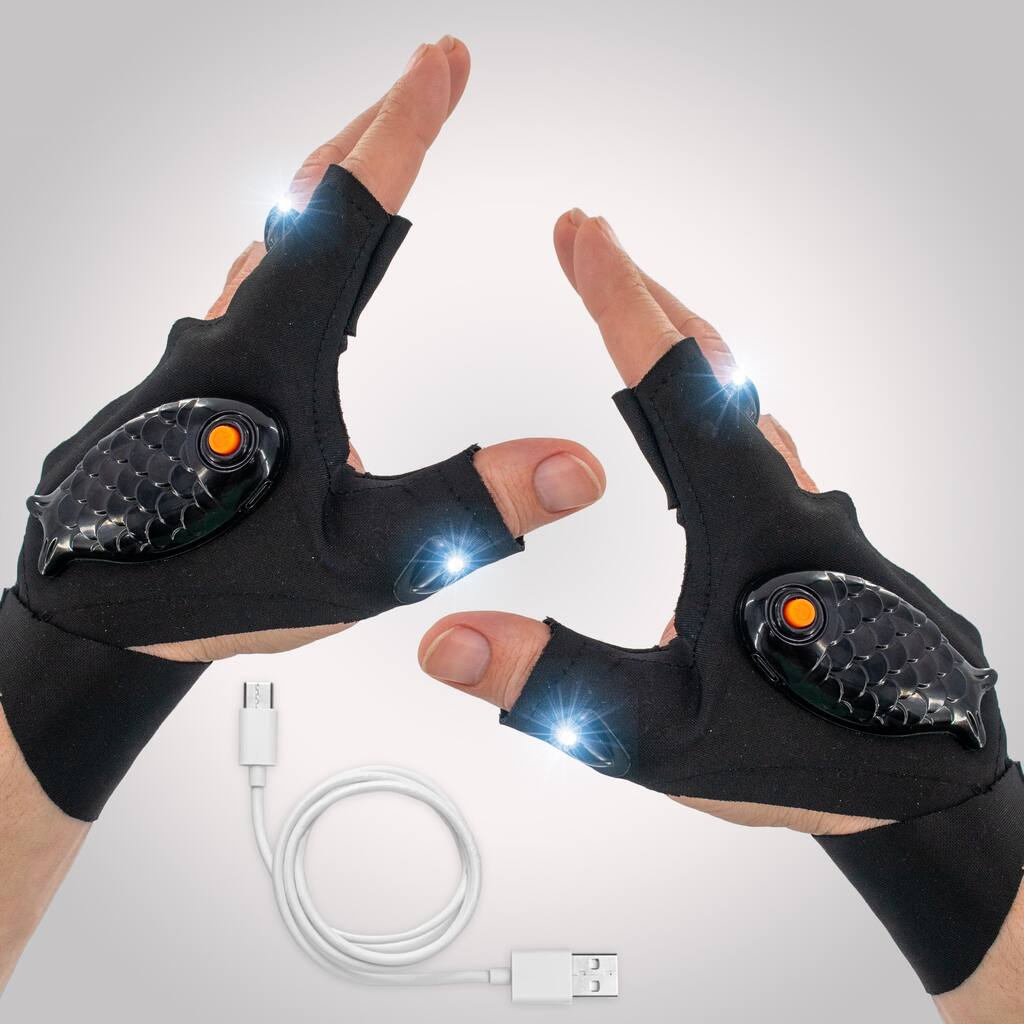LED Flashlight Finger Gloves - USB Rechargeable, Hands-Free, Comfortable Waterproof Finger Light Gloves Fishing Gloves