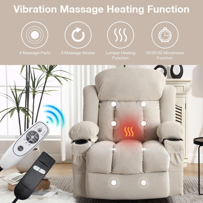 Power Lift Recliner Chair with Heat and Massage, Electric Fabric Recliner Chair