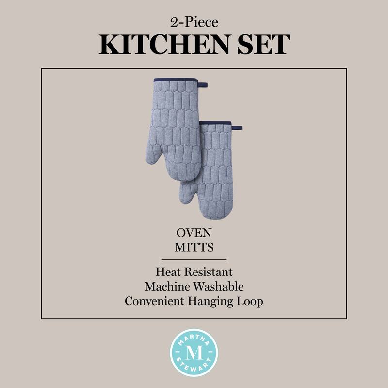 MARTHA STEWART Honeycomb Quilted Chambray Oven Mitt 2-Pack Set - 7"x13"