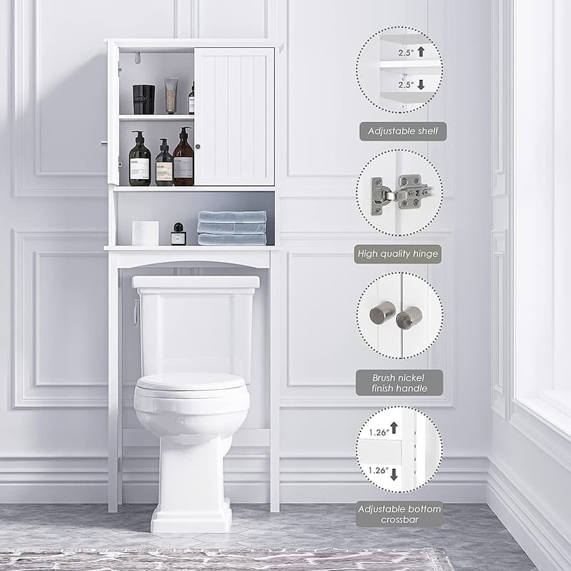 Spirich Bathroom Storage Over The Toilet, Bathroom Cabinet Organizer with Adjustable Shelves and Double Doors, White