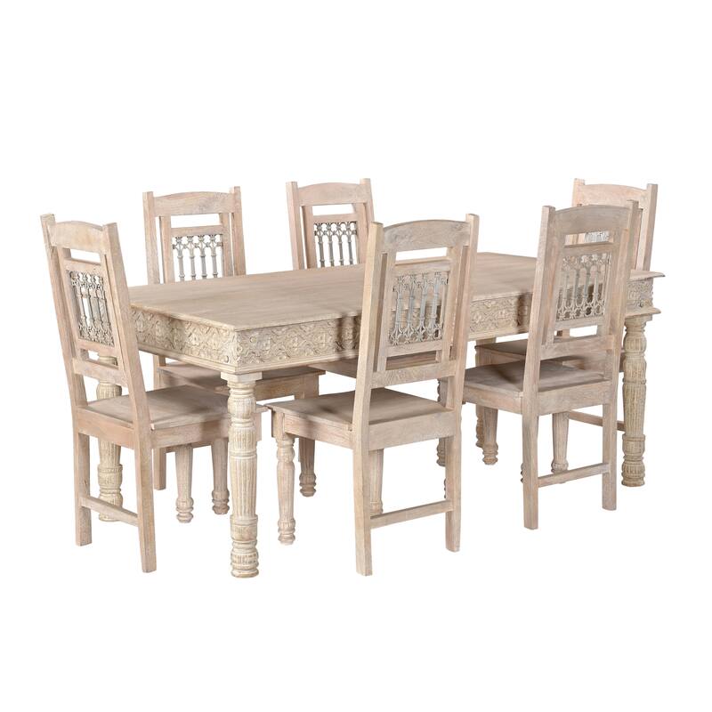 Milton Carved Solid Wood Dining Set - 7-piece - White