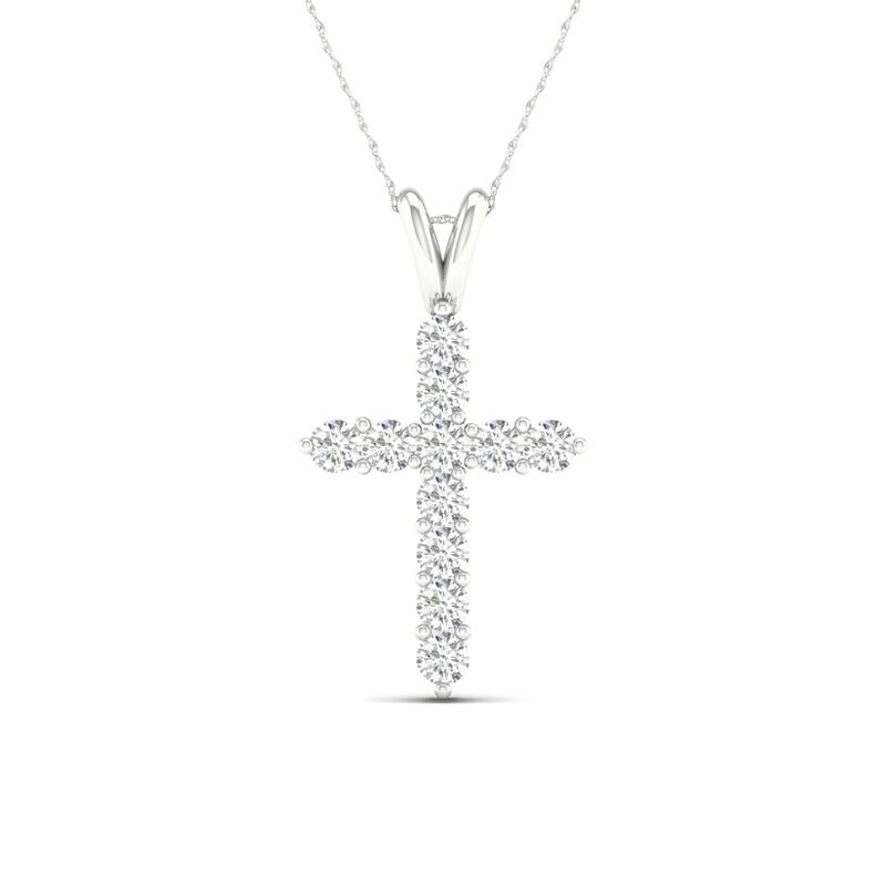 1 1/4ct TDW Diamond Cross Pendant Necklace in 14k Gold for Women - White - White