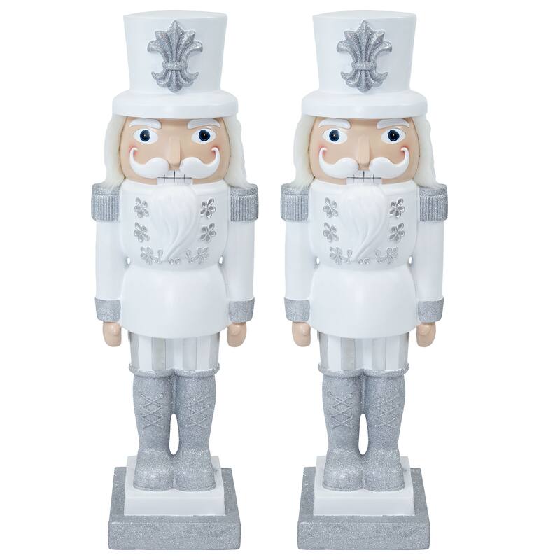 Sunnydaze Sterling the Silver Christmas Nutcracker Statue - 37" H - Set of 2