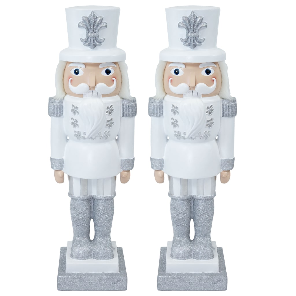 Sunnydaze Sterling the Silver Christmas Nutcracker Statue - 37" H - Set of 2