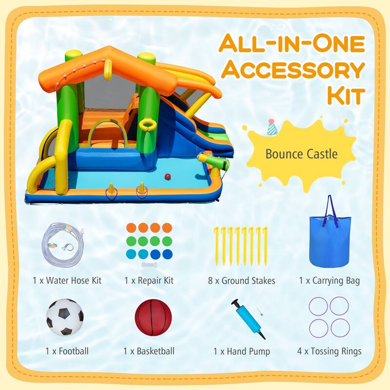Gymax 8-in-1 Inflatable Bounce House Water Park w/ Slide Water Cannon - Multicolors