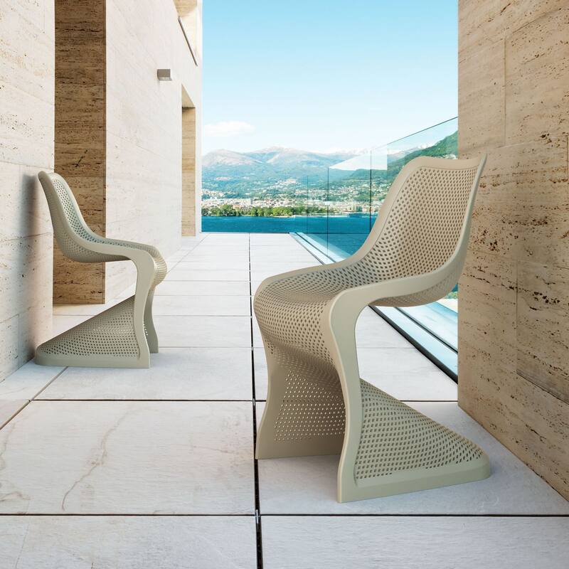 33.5" Taupe Brown Outdoor Patio Dining Chair