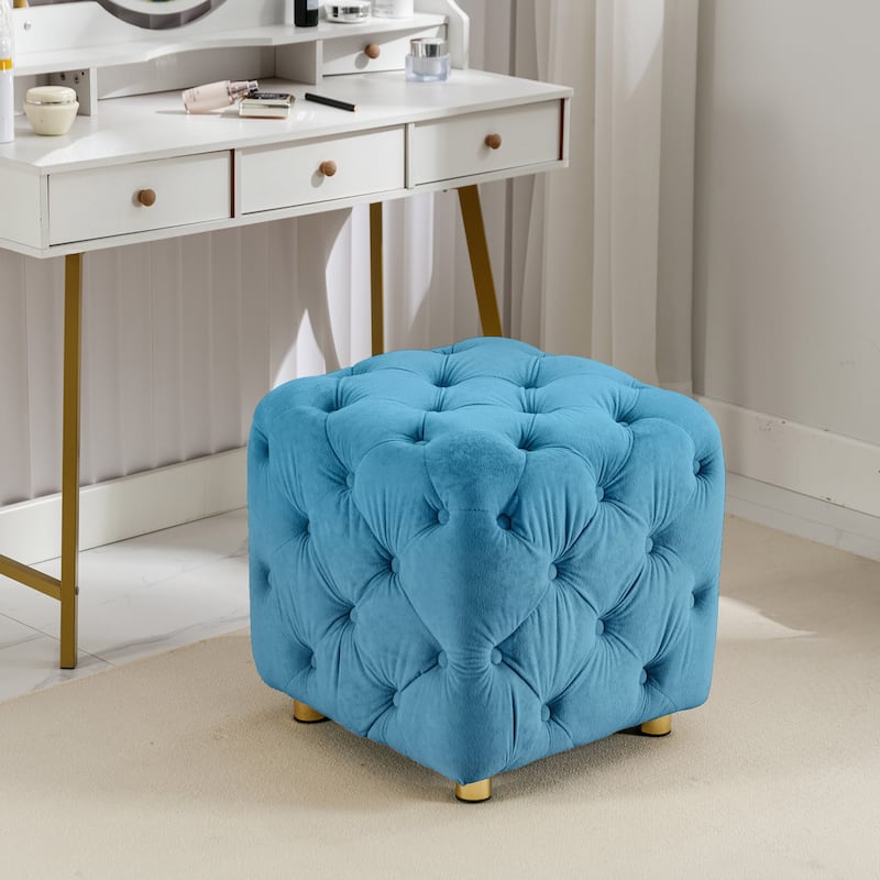 Modern Velvet Upholstered Ottoman, Exquisite Small End Table, Soft Foot Stool,Dressing Makeup Chair, Comfortable Seat