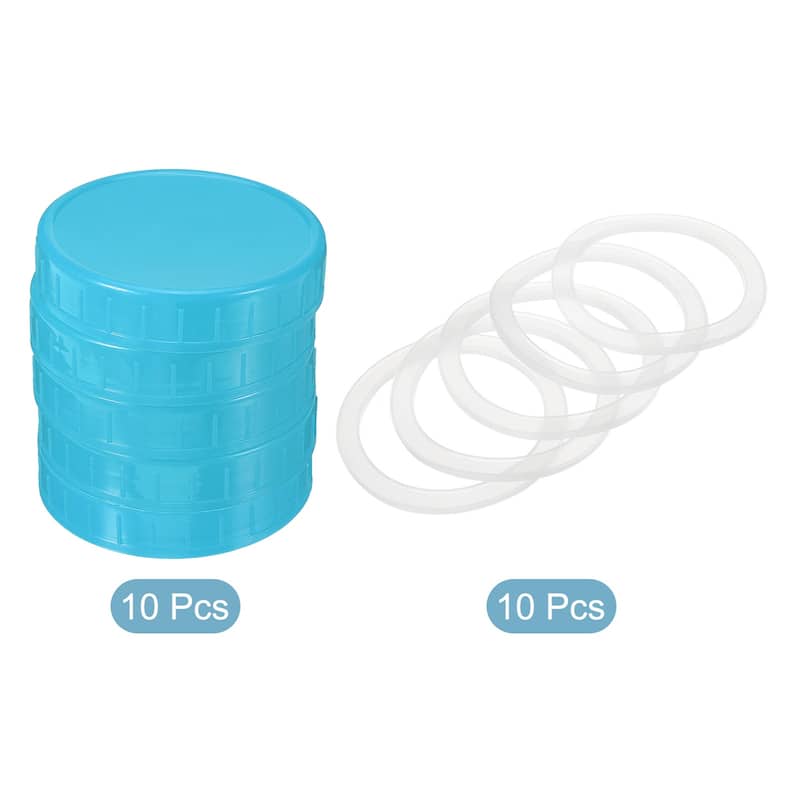 86mm Wide Mouth Plastic Mason Jar Lids, 10Pcs Jars Caps w Sealing Ring - Sky Blue