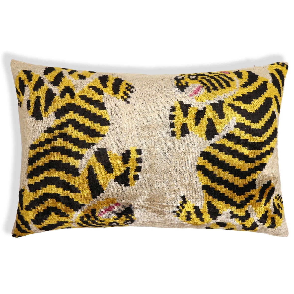 Golden Tiger Silk Velvet Lumbar Pillow - 16x24 Handmade Designer Cushion - 16"x24"