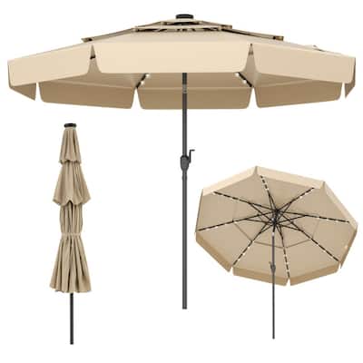 Outdoor 10 ft Umbrella with 3-Tier Venting Solar LED Lights Tilt and Crank for Poolside or Garden