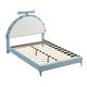 preview thumbnail 19 of 18, Blue Velvet Upholstered Platform Bed with Alarm Clock Shaped Headboard